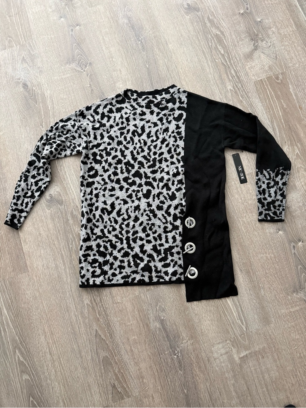 NIC+ZOE Black and Gray Leopard-Panel Sweater